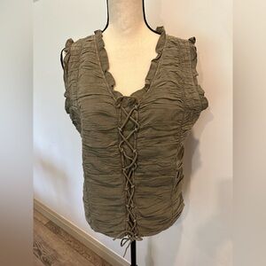 Olive Green Cotton Short Sleeve Top L Corset Type  ruffle